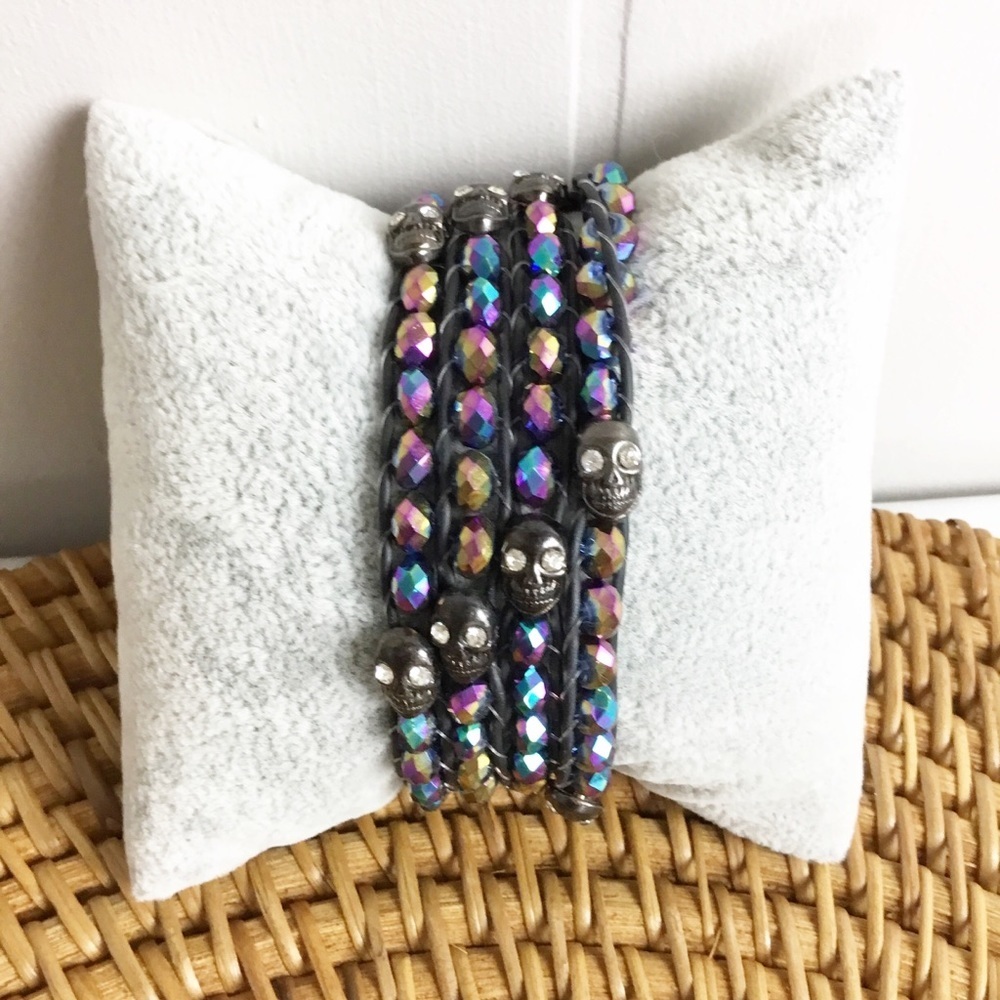 Iridescent Skull Wrap Around Bracelet Black